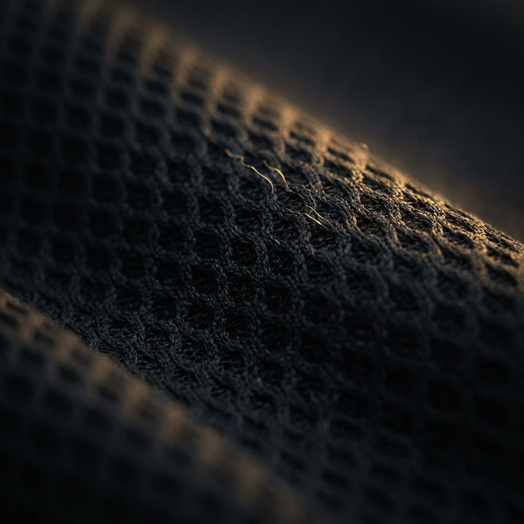 Macro of black technical athletic mesh